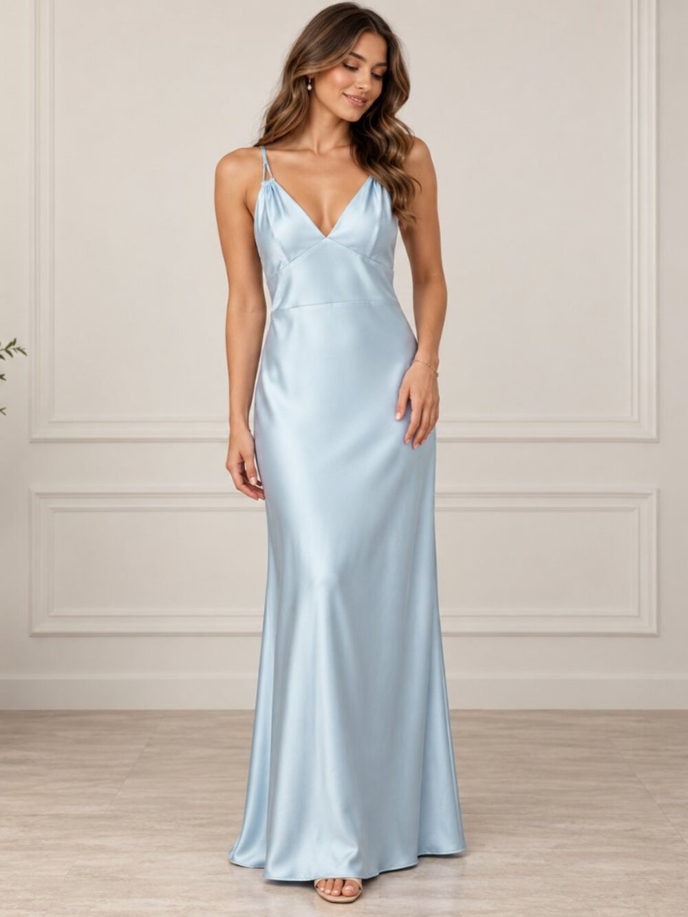 AQUA Cool Blue Satin Cutout Back Maxi Gown Size 6 NWT